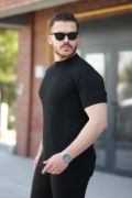Erkek Bisiklet Yaka örgü Desenli Kısa örme Triko Kısa Kollu T-shirt resmi